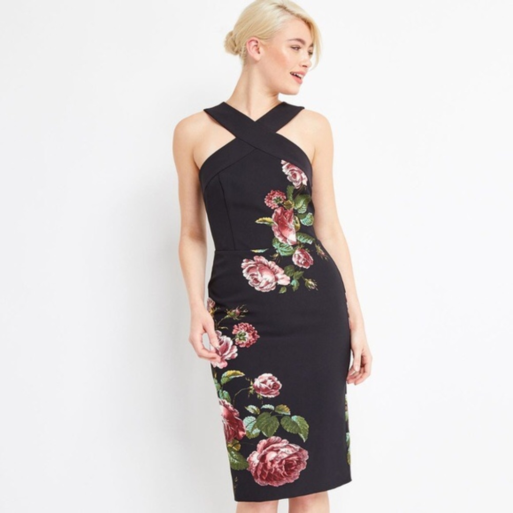 Oasis Museum Of Royal Worcester Floral Black dress